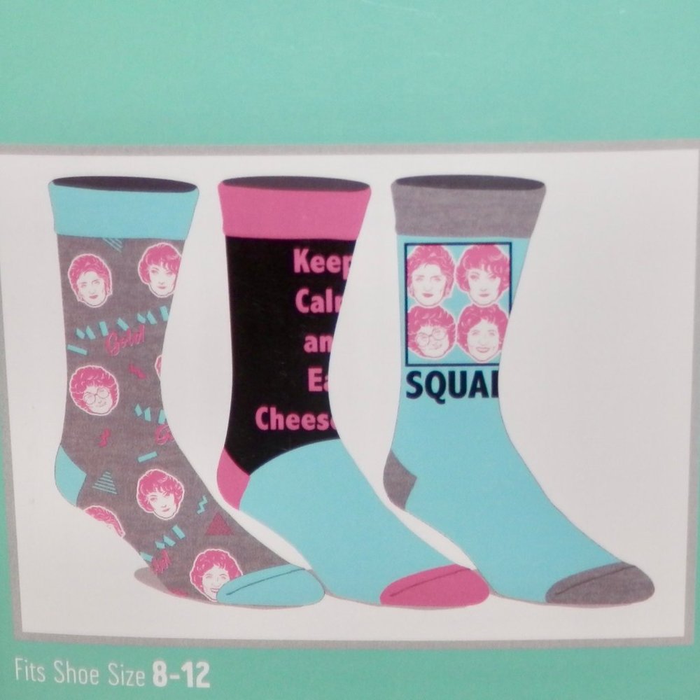 WOMEN'S 3 PAIR CREW SOCKS * SHOE SIZE 8-12 * THE GOLDEN GIRLS * 3 DIFFERENT PAIR